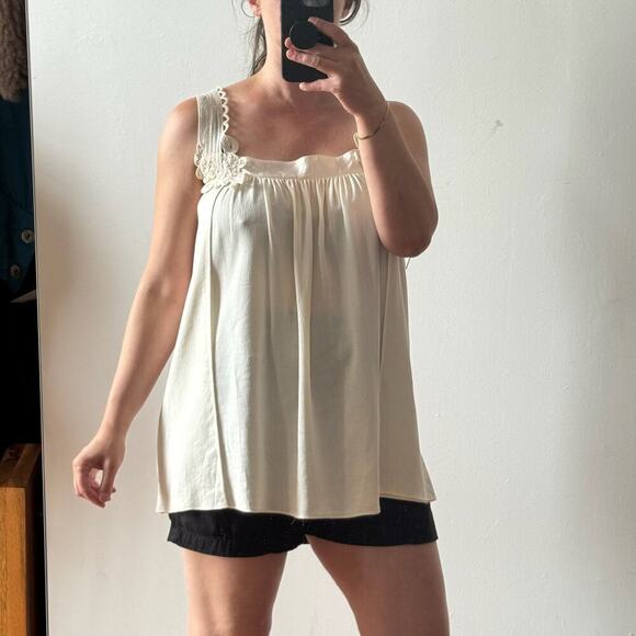 STELLA McCARTNEY Ivory Silk and Lace Cottage Core Tank Top - Picture 1 of 11